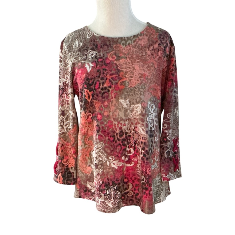 Chico's Women's Colorful Cotton Top Fall Colors Pullover Size 1